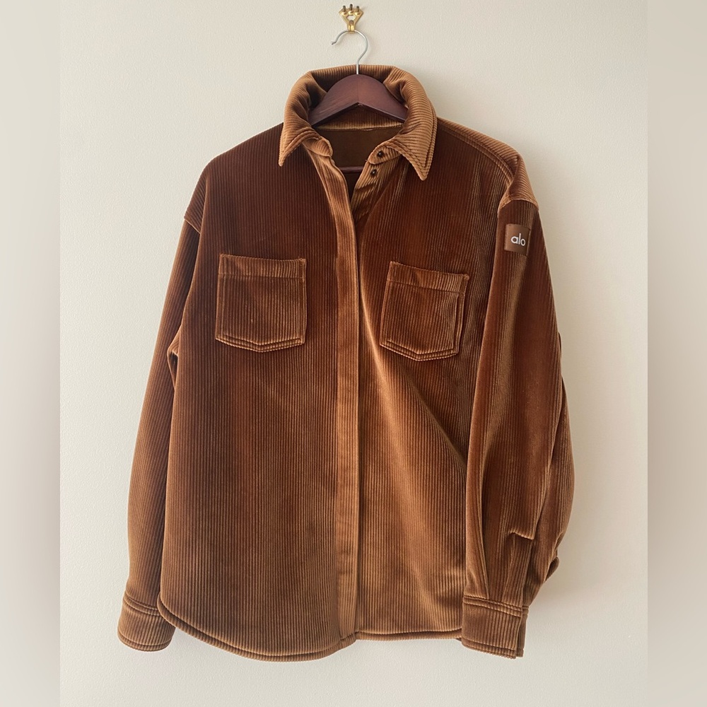 ALO ribbed velour mountain side shacket cinnamon brown
